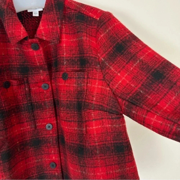 J. Jill Brushed Plaid Cropped Shacket Jacket‎ Large Scarlet Red Soft Cozy Fall - Picture 8 of 15